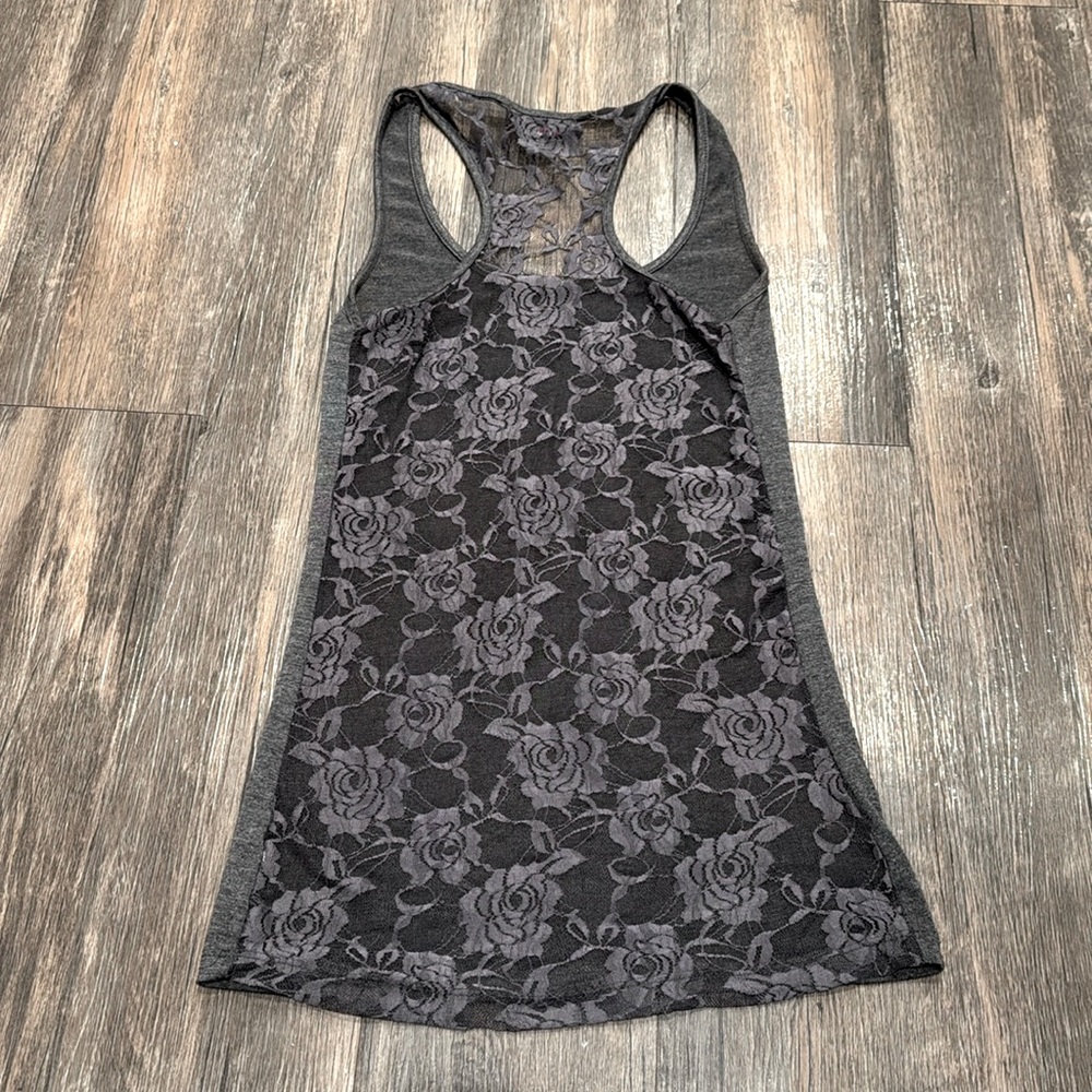 Gray Rose Lace Back Razorback Tank Top - Picture 2 of 7
